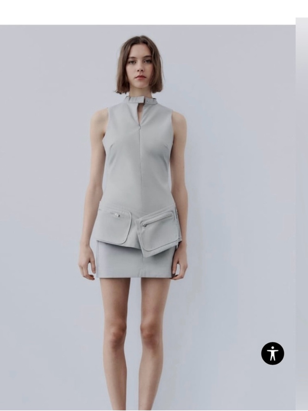 Zara Light Gray Sleeveless Cargo Mini Dress